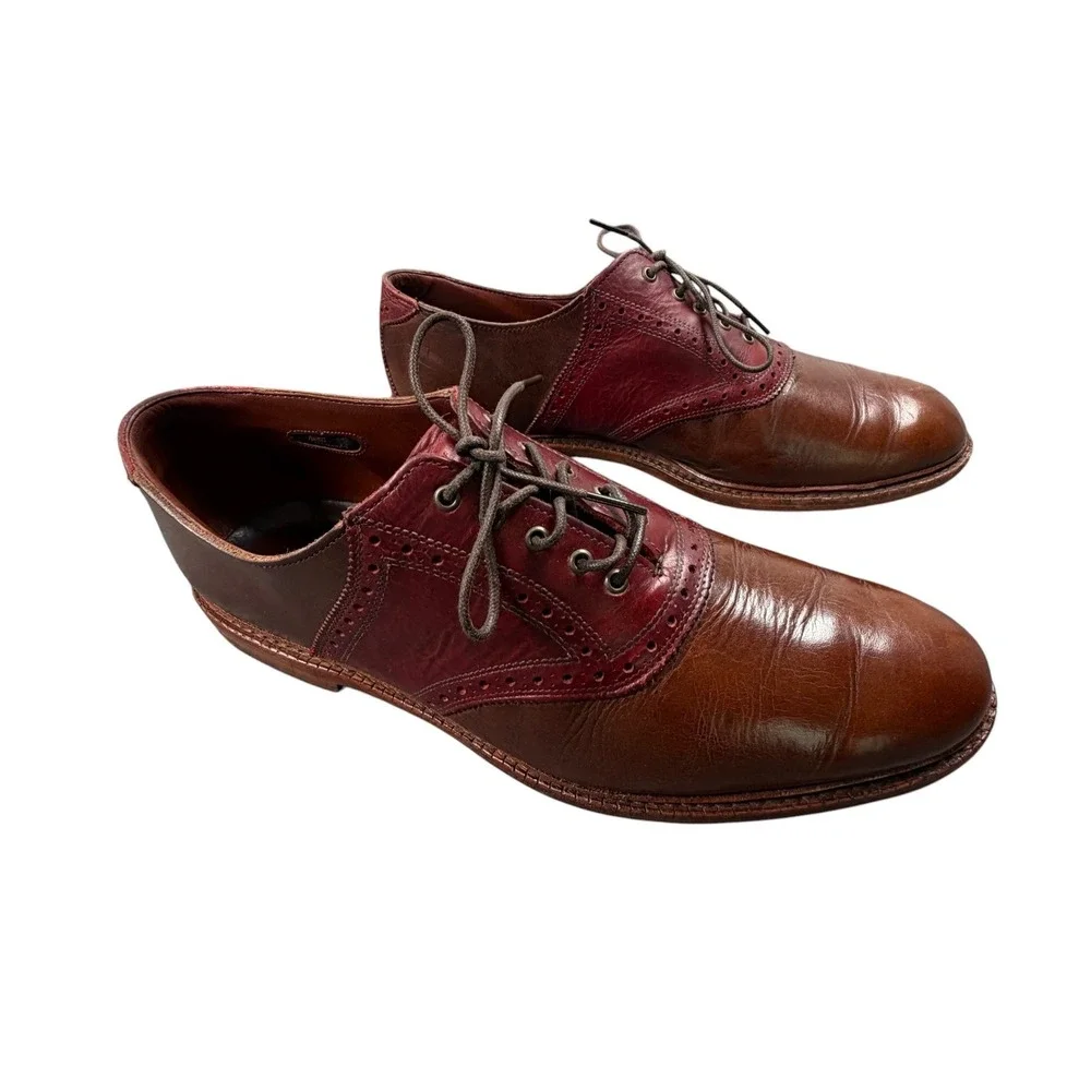Allen Edmonds Finch Men's Oxford Saddle Shoes Brown Red Leather Lace Up 12 E